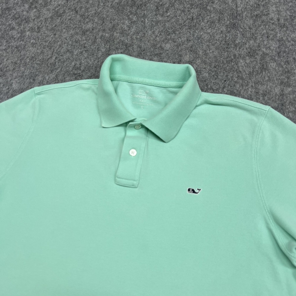 Vineyard Vines Polo Shirt Mens Large Green Slim Fit 100% Cotton Pique Whale Logo - Picture 6 of 16
